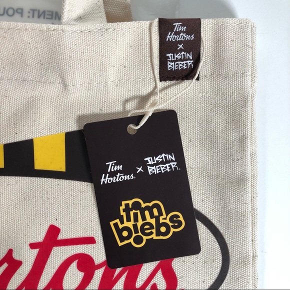 Justin Bieber x Tim Hortons Cream Canvas Tote Bag 'tim biebs' NWT - Picture 4 of 5